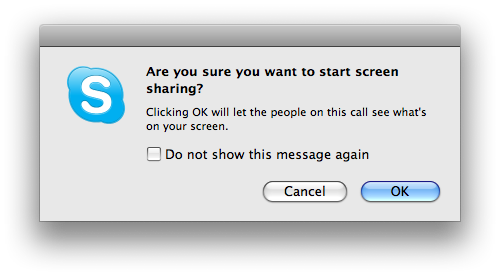 skype screen sharing message