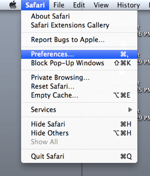 Safari Preferences Drop-Down Menu