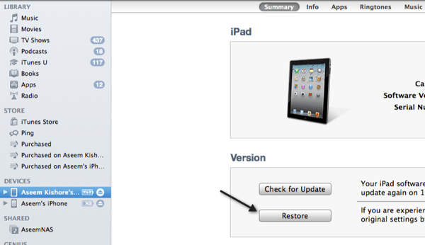 restore ipad