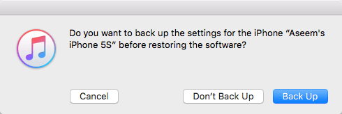 Do you want to back up settings alert
