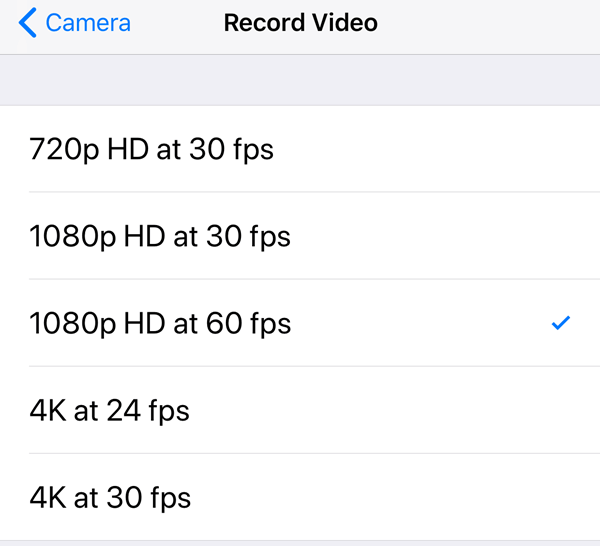 No 4K/60fps option in Record Video on Phone 8, iPhone 8 Plus or iPhone X