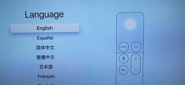 Language screen on Apple TV 4K