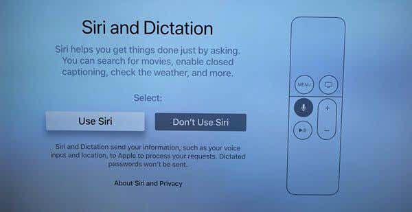 Siri and Dictation screen on Apple TV 4K