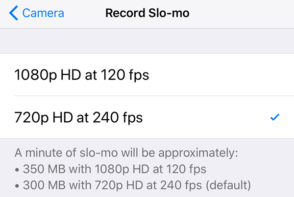 Slo-mo settings on Phone 8, iPhone 8 Plus or iPhone X