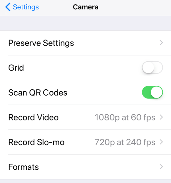 Camera settings on iPhone 8, iPhone 8 Plus or iPhone X