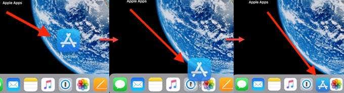 Dragging an app icon into the dock
