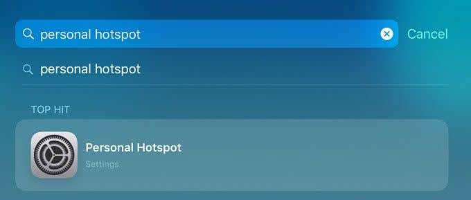 Personal hotspot typed into search bar