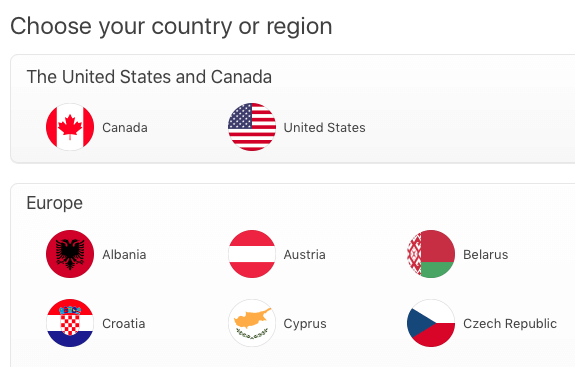 Choose your country or region