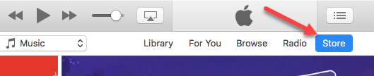 The Store button highlighted in iTunes