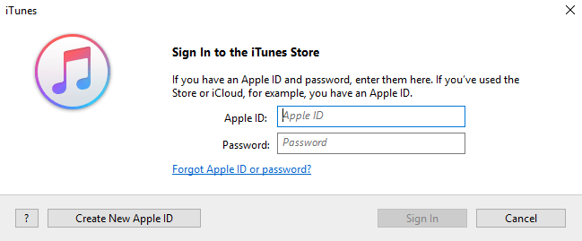 Create New Apple ID menu after logging out of iTunes
