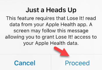 Alert reminding you that the app requires data from Apple Health