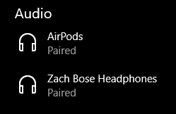 AirPods now listed in Audio section under Devices