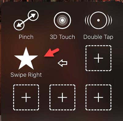 Saved gesture with Star icon in Assistive Touch menu