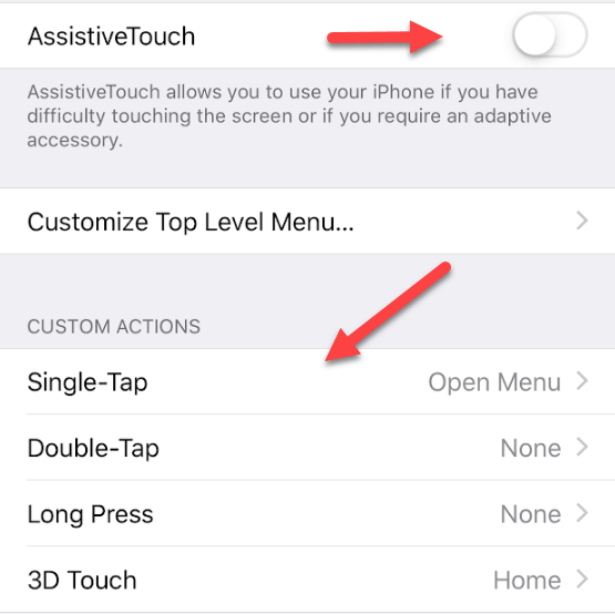AssistiveTouch settings 