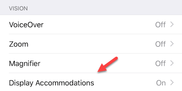 Display Accommodations tab indicated
