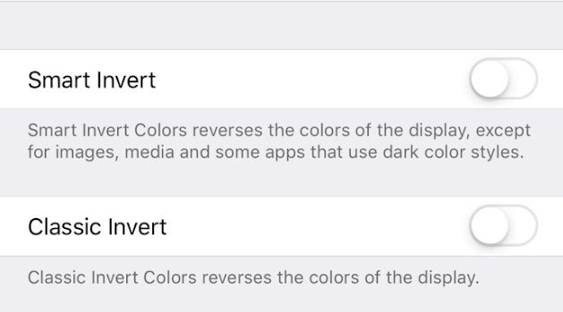 Invert Colors tab with 2 different options