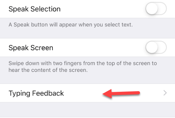 Typing Feedback option under Speech menu