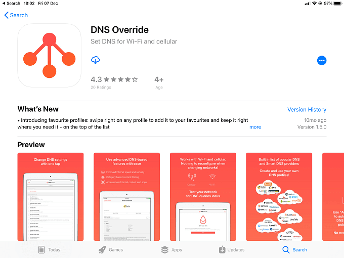 Image of DNS Override in the App Store