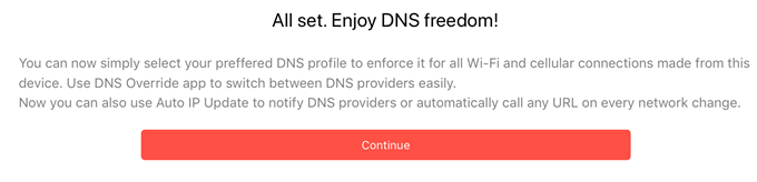 DNS Override confirmation screen