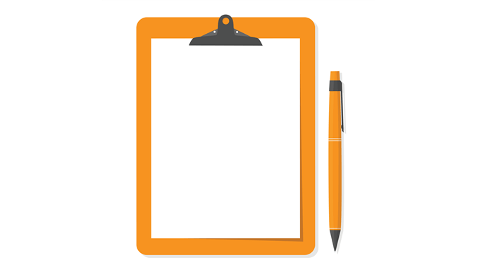 Orange clipboard and mechanical pencil