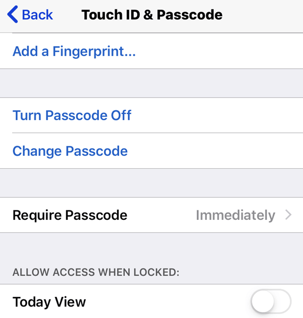 Require Passcode set to Immediately