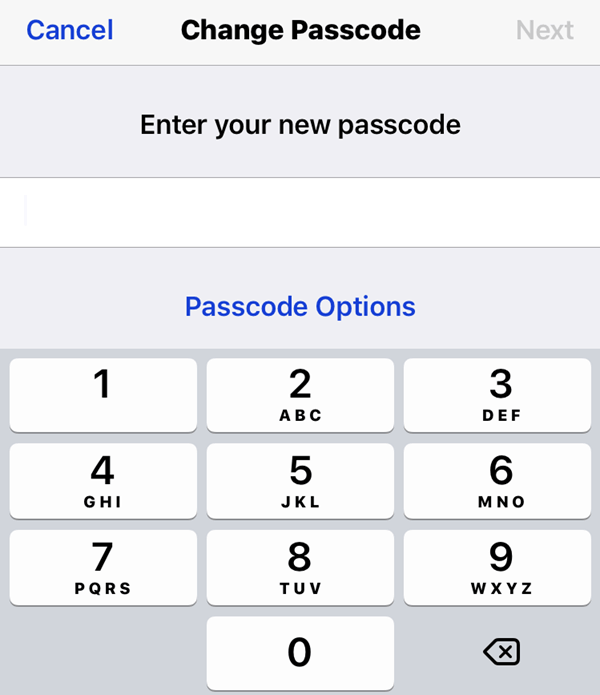 Enter your new passcode window under Change Passcode