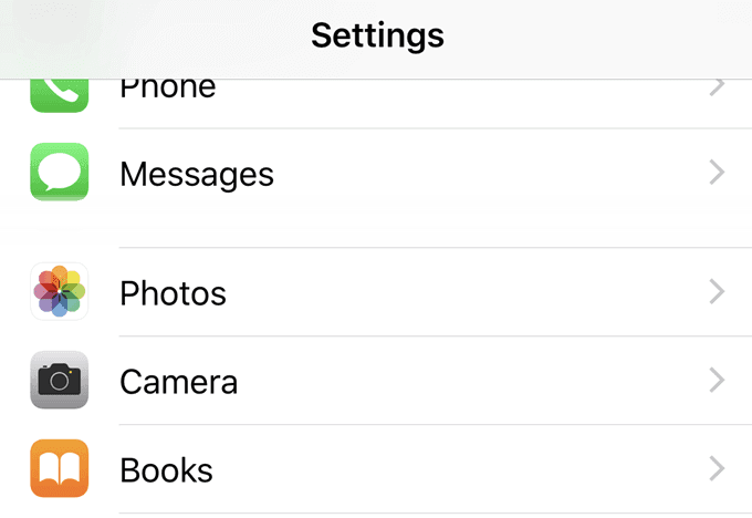Settings tab iPhone