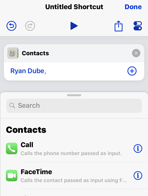 Ryan Dube specified as contact in Untitled Shortcut