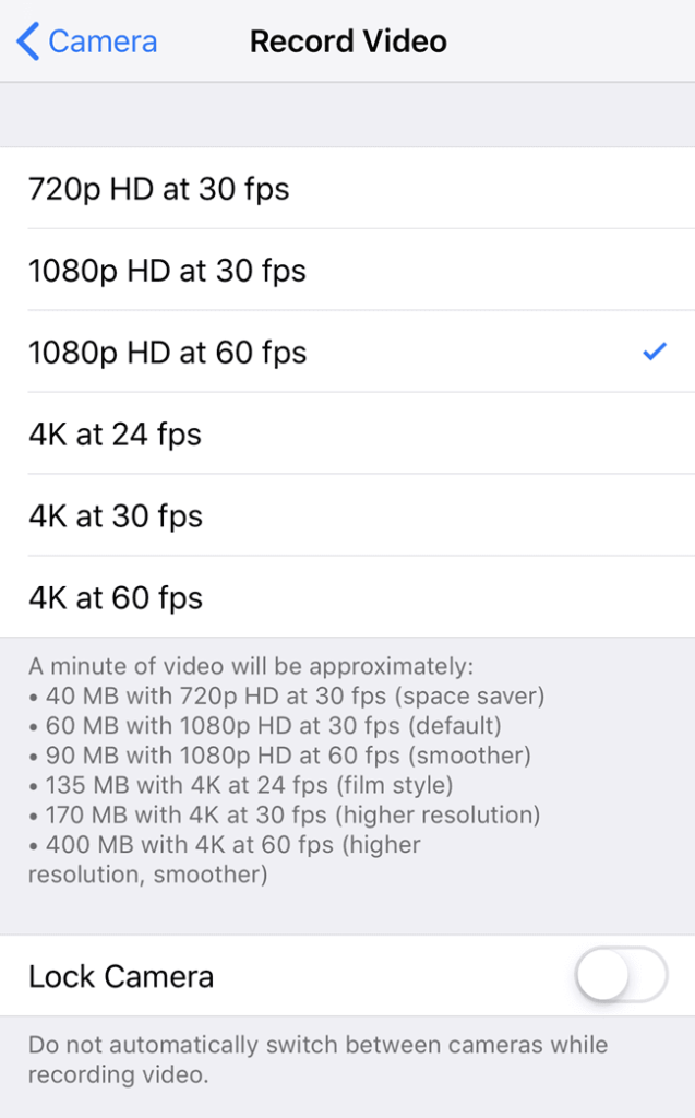 Record Video window with 1080p HD at 60 fps selected