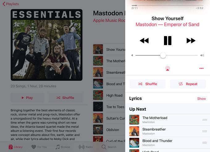 Essentials playlist Up Next window