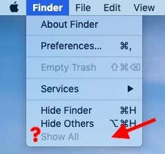 Show All option in Finder menu hidden by default
