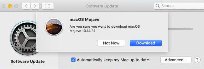 Download macOS Mojave popup window