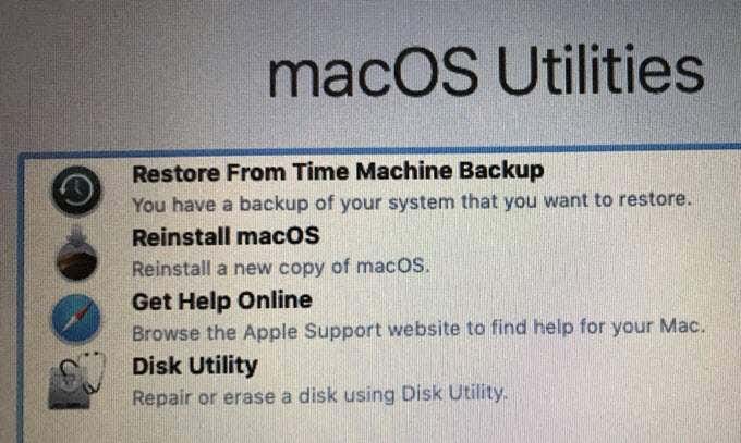 macOS Utilities options 