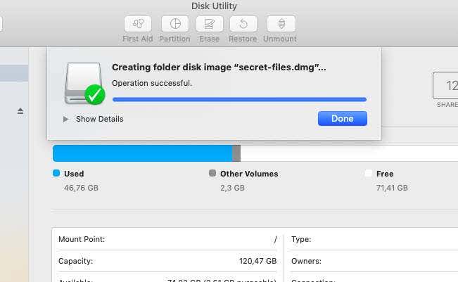 Creating folder disk image Disk Utility window
