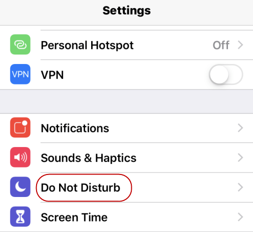Do Not Disturb highlighted under Settings