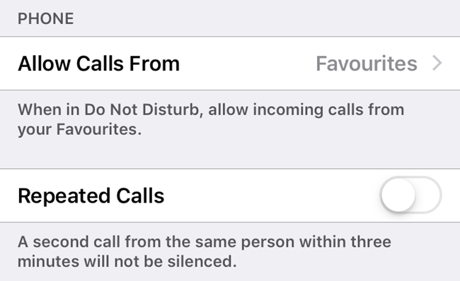 Allow Calls From menu under Do Not Disturb menu