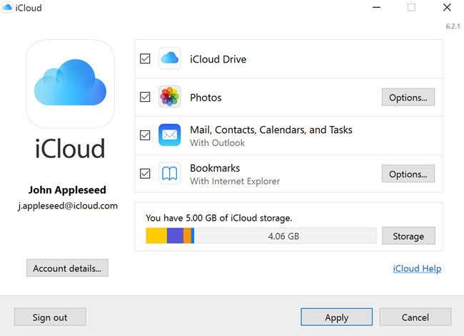 iCloud storage window