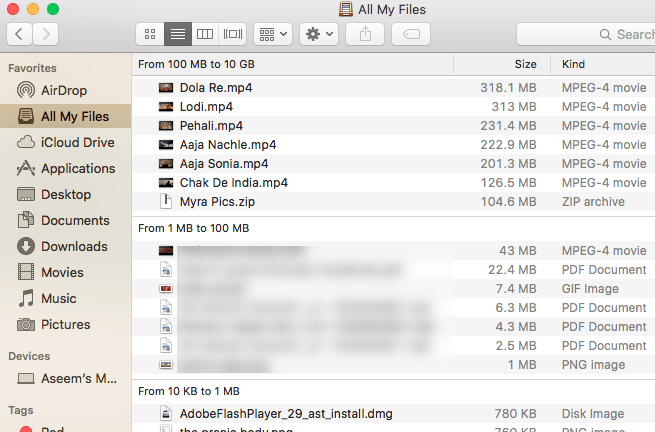 All My Files sorted by Size