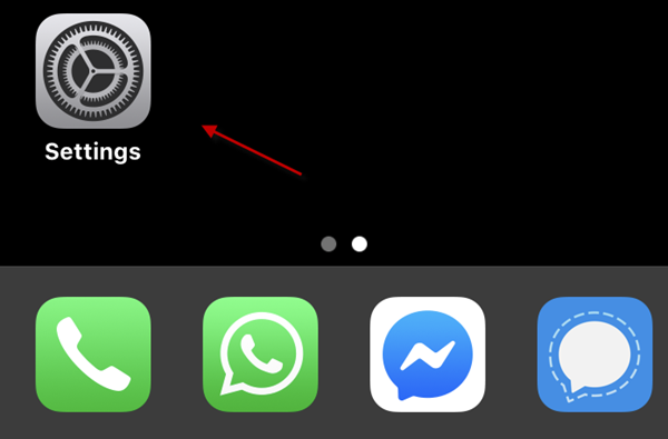 Settings app indicated on iPhone