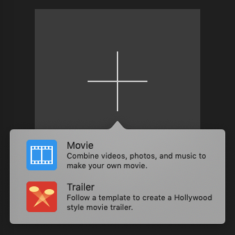 iMovie + button where you create a new movie or trailer