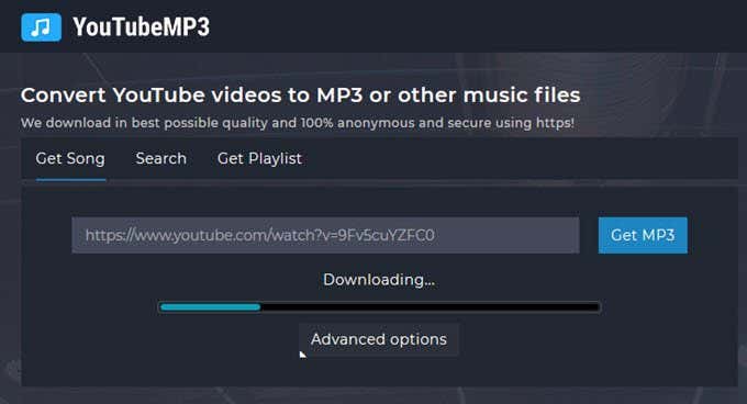 YouTube to MP3 Converter page