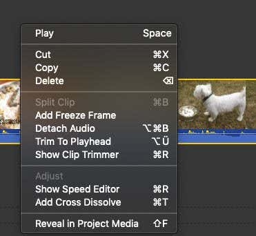 Right-click menu in iMovie