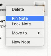 Right-click menu with Pin Note selected