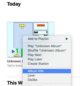 Right-click menu with Album Info highlighted