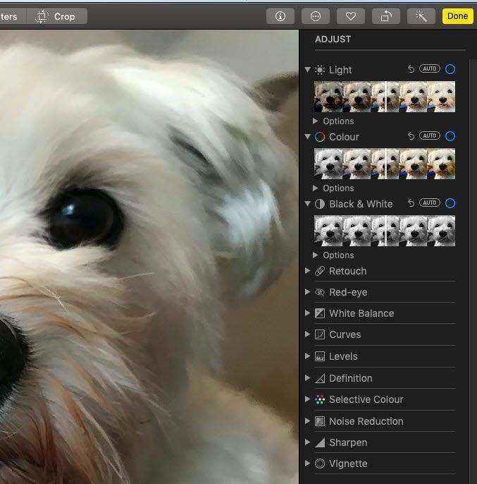 Edit menu in iPhotos