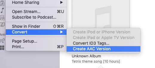 Create AAC Version submenu under File->Convert
