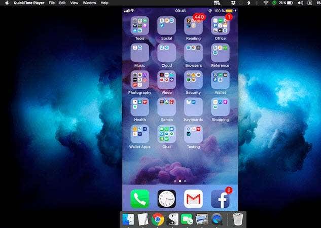 iPhone being screencast on Mac desktop screen