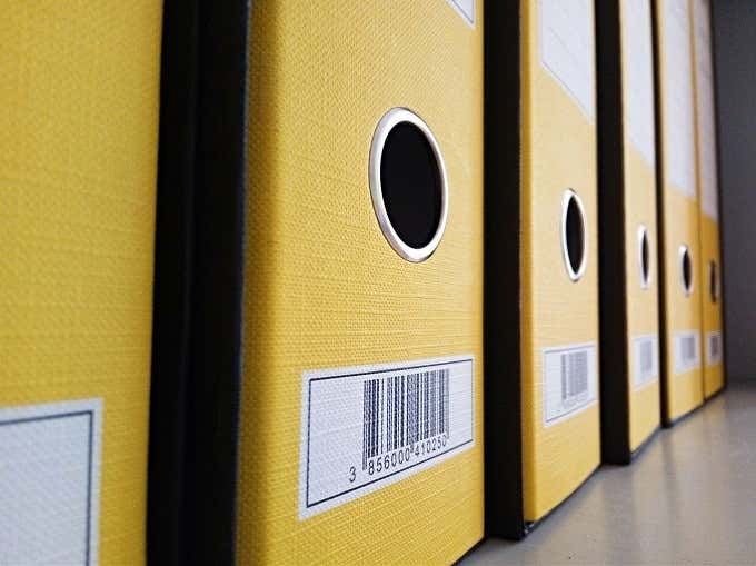 A bunch of yellow file boxes