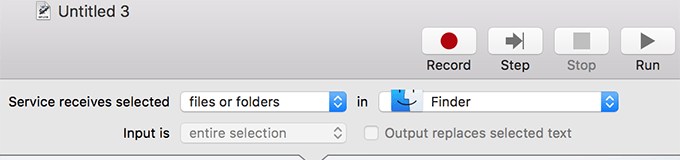 Options for new Automator task "files or folders" in "Finder"