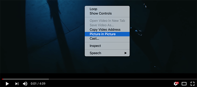 Second right-click menu with Picture in Picture window